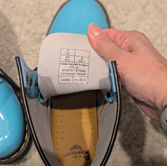 Dr. Martens 1460 Turquoise Patent Leather Boots - Picture 2 of 4